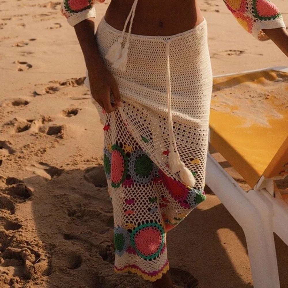 SPELL & the GYPSY ☀️ Let The Sunshine In Crochet Maxi Skirt Rainbow floral Boho